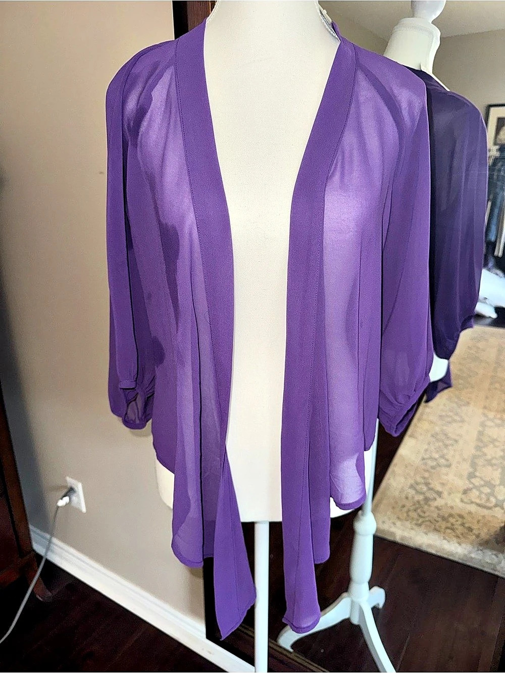 Renuar Sheer Open Front Blouse in Purple Size XS NWT